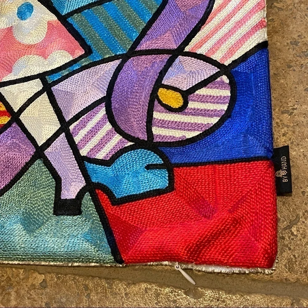NWOT~BY HAND Embroidery Art Unique Colorful Cushion Covers 17 1/2”x18”